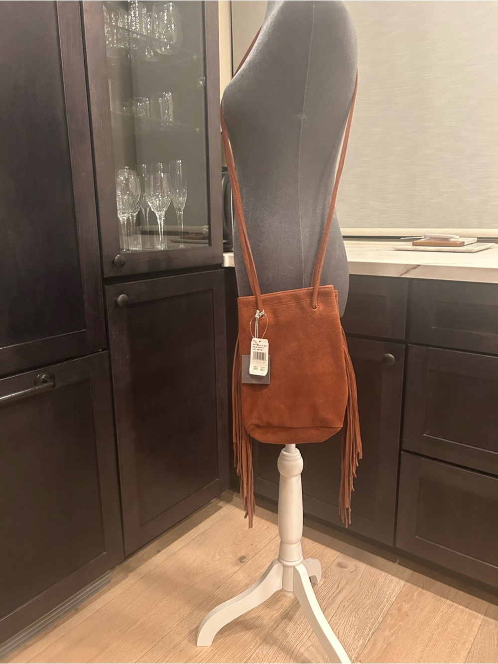 Monserat De Lucca Suede Fringe Crossbody in Rust